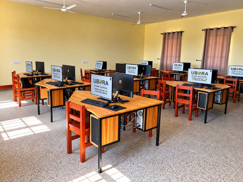 The computer lab in daylight with rows of workstations
